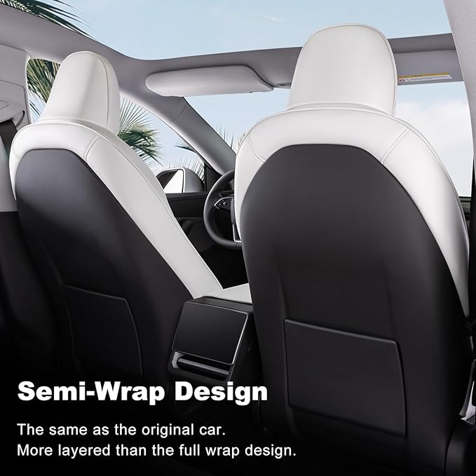 Front Seat Covers for 2025–2026 Tesla Model Y Juniper, Nappa Leather Custom Fit Front Row 2-Piece Set, Airbag Compatible Car Interior Seat Cushion Covers, White, 2-Pack