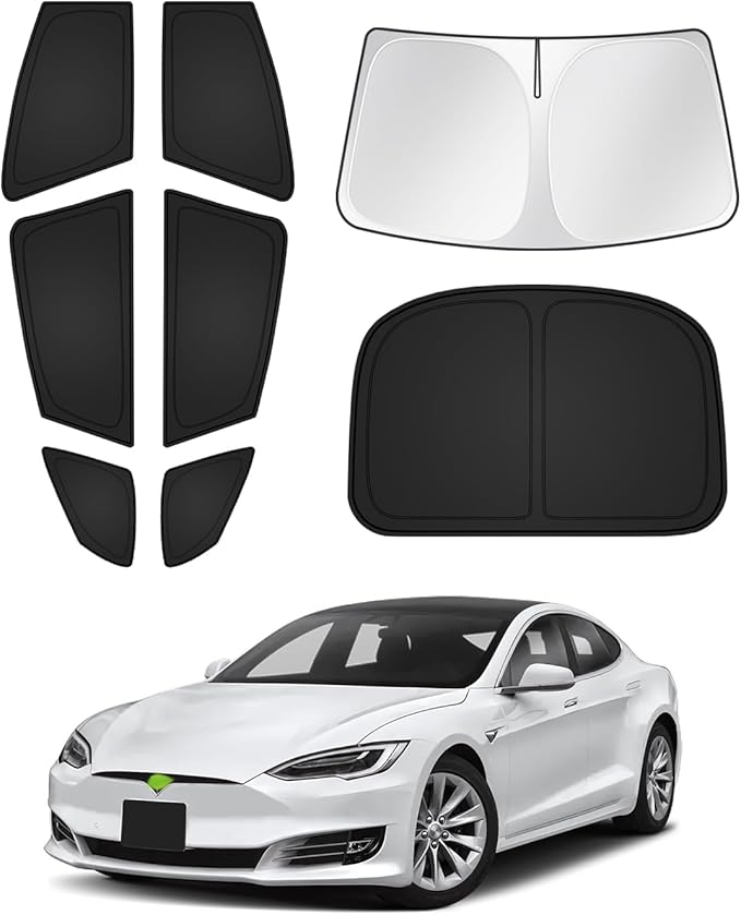 Sunshades for Tesla Model S 2012-2025 2026 (Not for Model S Plaid/Long Range) Windshield Sun Shade Side Rear Window Shade Cover Sun Visor Shield Privacy Protection Keep Vehicle Cool Black 8PCS