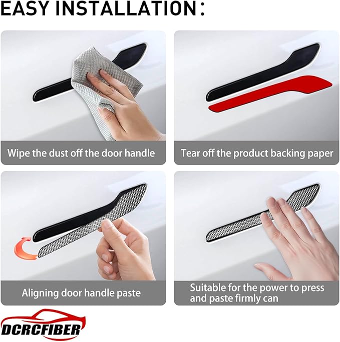 Genuine Carbon Fibre Exterior Door Handle Protector, Suitable for All Tesla Model 3/Model Y (Silver)