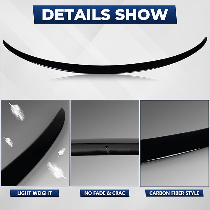 Spoiler Fit for 2020-2024 Tesla Model Y Spoiler | Gloss Black OEM-Style Rear Wing | Easy Drill-Free Installation | Base & Standard & Performance Models