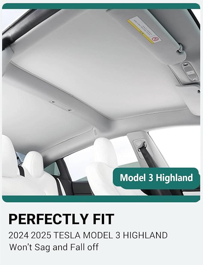 2025 2026 Upgrade Tesla Model 3 Sunshade Roof [No-Sagging, No Gaps] Tesla 3 Highland 2025 Accessories Heat Insulation Foldable Glass Sunroof Cover, Interior Grey(Model 3 Highland (2024-2026))
