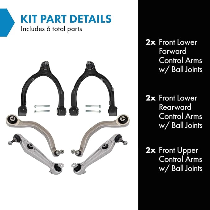 TRQ Front Upper and Lower Control Arm with Ball Joint Set 6 Piece Compatible with 2017-2023 Tesla 3