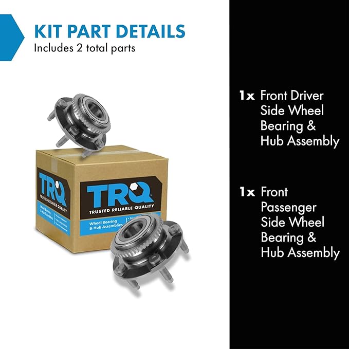 TRQ 2 Piece Front Wheel Bearing & Hub Assembly Set Compatible with 1994-2004 Ford Mustang