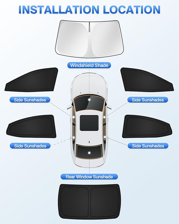 Sunshades for 2025 2026 Toyota Camry Accessories Windshield Sun Shade Side Rear Window Shade Cover Sun Visor Shield Privacy Protection Keep Vehicle Cool Black 6PCS