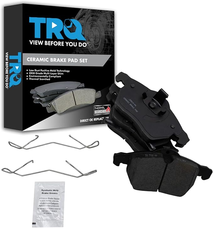 TRQ Front Brake Pads Ceramic Compatible with 1999-2003 Saab 9-3 1999-2005 9-5 2001-2003 Saturn L100 2001-2003 L200 2001-2005 L300 2000 Saturn LS LS1 LS2 LW1 LW2 LW200 LW300