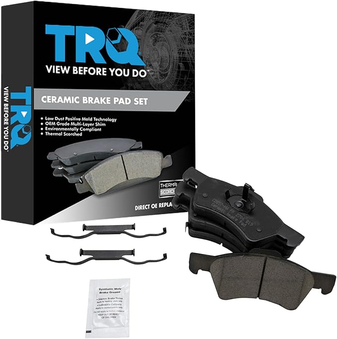 TRQ Front Brake Pads Ceramic Hardware Compatible with 2001-2007 Chrysler Town Country 2001-2007 Caravan 2001-2007 Grand Caravan