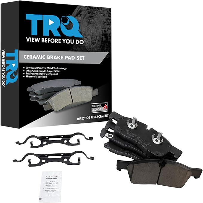 TRQ Front Brake Pads Ceramic Hardware Wear Sensor Compatible with 2011-2016 Dodge Durango 2011-2017 2021 Jeep Grand Cherokee
