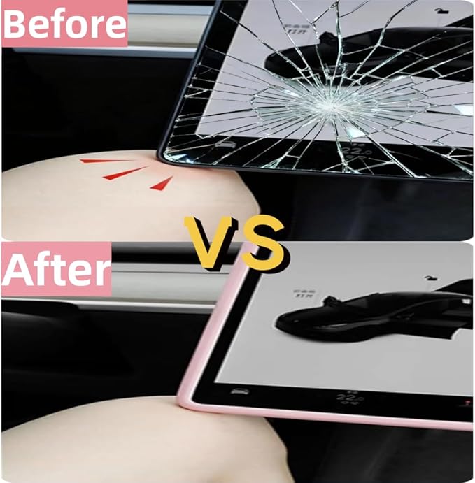 4 PCS Silicone Center Console Accessories Kit for Tesla Model Y Juniper 2025 2026, Including Center Console Mat, Cup Holder Insert, Screen Edge Protector Frame, and Mirror Frame Protectors (Pink)
