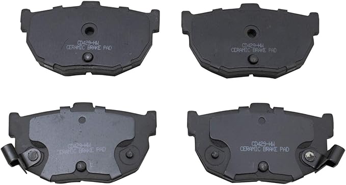 TRQ Rear Brake Pads Ceramic Hardware Wear Sensor Compatible with 1994-2006 Hyundai Elantra 1997-2008 Tiburon 2004-2009 Kia Spectra 2005-2009 Spectra5 1985-1990 Nissan Maxima 1990-1992 Stanza