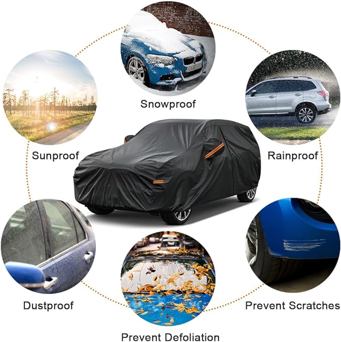 Kayme 7 Layers SUV Car Cover Custom Fit for Volkswagen VW Tiguan Allspace LWB (2018-2025) Waterproof All Weather for Automobiles, Outdoor Full Cover Rain Sun UV Protection.Black