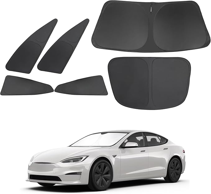 TINGLU Window Shades for Tesla Model S 2023-2025 2026 Accessories Car Side Full Windows Rear Triangular Windshield Sun Shade Sun UV Rays & Privacy Protection for Camping 6PCS