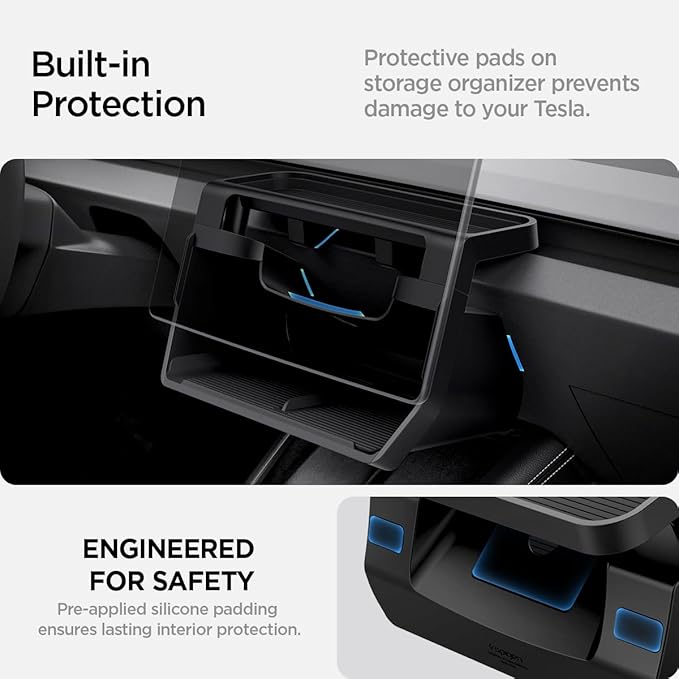 Spigen (Upgraded Under Screen Storage Organizer for Tesla Model Y Juniper (Standard, Premium & Performance 2025/2026) and Model 3 Highland (Standard, Premium & Performance 2024/25/26) - Black