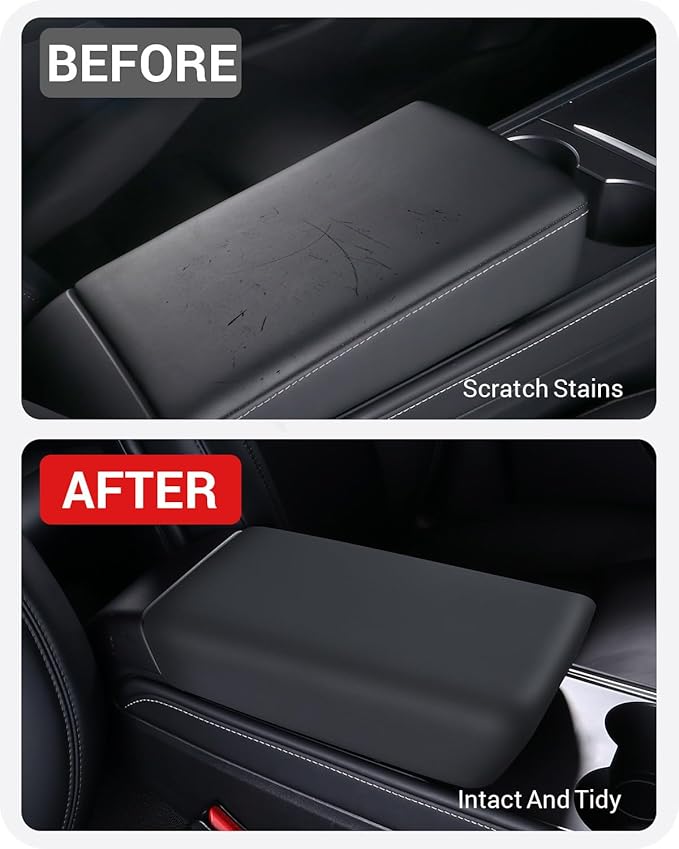BASENOR Upgraded Tesla Model Y Model 3 Center Console Cover TPU Armrest Cover Non-Slip Protector Armrest 2017-2024 Tesla Interior Accessories Black (Not Compatible with 2024 2025 Tesla Model 3)