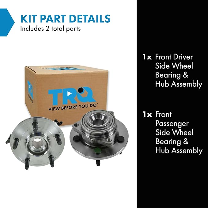 TRQ 2 Piece Front Wheel Bearing & Hub Assembly Set Compatible with 2005-2010 Dodge Dakota