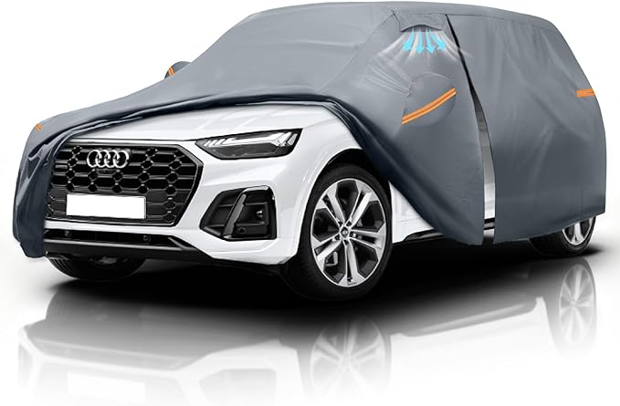 Waterproof Audi Q5(2008-2026) Car Cover with Breathable Vents, [2025 Upgrade] Premium Covers with Cotton Liner and Zipper Door,Sun Rain Snow Dust Uv Protection.(Gift with Towel)