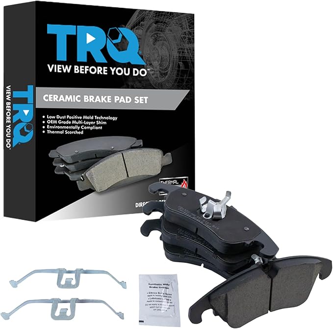 TRQ Front Brake Pads Ceramic Hardware Wear Sensor Compatible with 2008-2018 Audi A4 A4 Quattro A5 A5 Quattro A6 A6 Quattro A7 Quattro allroad Q5 S4 S5 SQ5 S6 S7