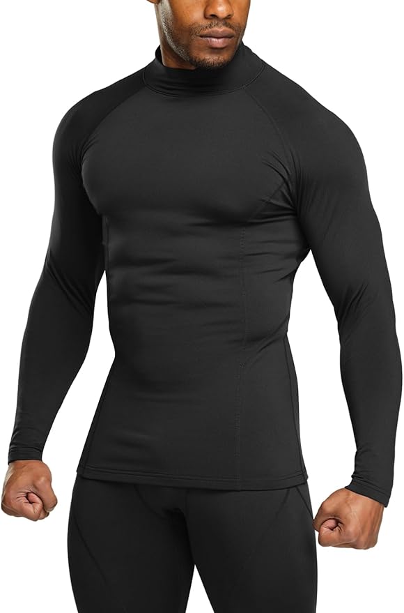 TSLA Men's Thermal Long Sleeve Compression Shirts, Mock/Turtleneck Winter Sports Running Base Layer Top