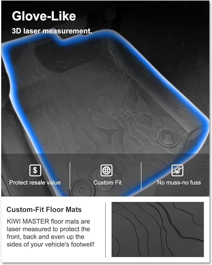 KIWI MASTER Floor Mats for 2018-2026 Jeep Wrangler JL 4-Door, OEM Replacement 82215203AE, Custom Fit All Weather Car Mats, Heavy Duty TPE Floor Liners, Front & Rear 2 Row, Black