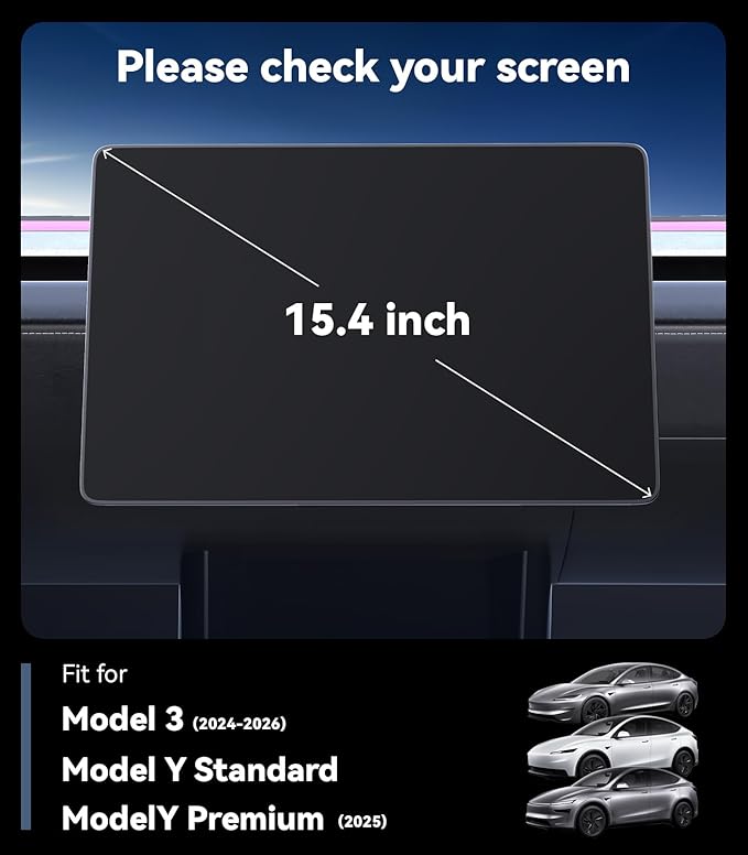 3 in 1 15.4“ New Model Y Juniper & Model 3 Highland Screen Protector Matte 3 Psc Protector Center Display + Rear Touchscreen + Rearview Mirror Model Y (2025-2026) Model 3 (2024-2026)