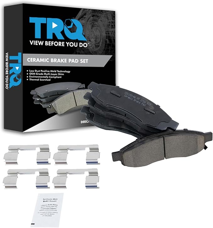 TRQ Front Brake Pads Ceramic Hardware Wear Sensor Compatible with 2005-2006 Infiniti QX56 2005-2006 Nissan Armada 2005-2007 Titan