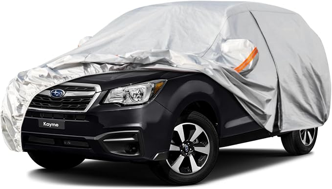 Kayme 6 Layers SUV Car Cover Custom Fit for Subaru Forester（1997-2025） Waterproof All Weather for Automobiles, Outdoor Full Cover Rain Sun UV Protection.Silver