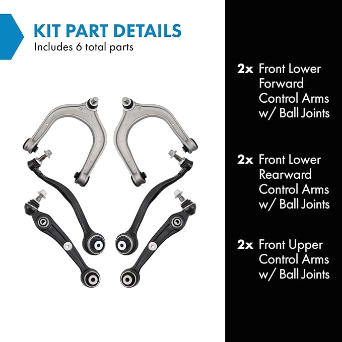 TRQ Front Lower and Upper Control Arm with Ball Joint Set 6 Piece Compatible with 2019-2023 BMW X5 X6 X7