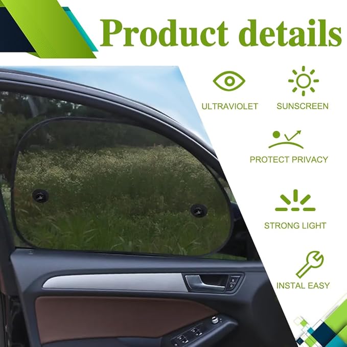 2PCS Car Window Shade, 25"×15" Side Window Sun Shade Blocker with Suction Cups, Mesh Car Window Screen Provide Glare and UV Rays Protection for Baby for Most Models (Oblique Sunshade)