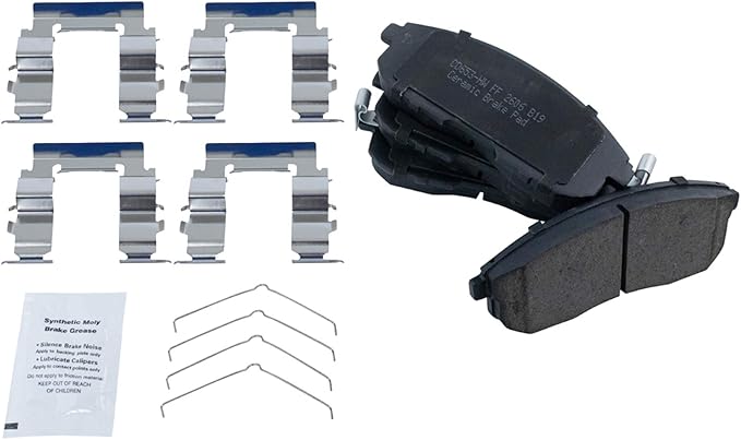 TRQ Front Brake Pads Ceramic Hardware Wear Sensor Compatible with 1999-2001 Infiniti G20 1996-1999 I30 1993-2001 Nissan Altima 1989-1999 Maxima 2000-2006 Sentra 1999-2001 Altra EV