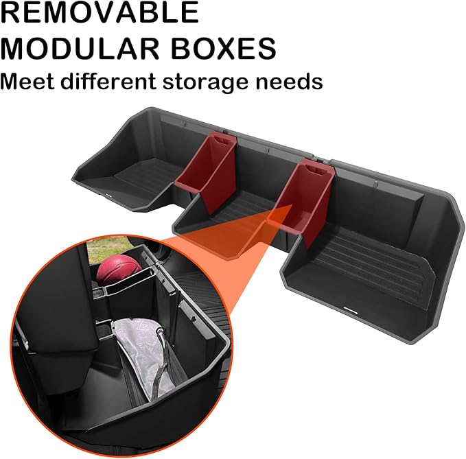 PENSUN Rear Under Seat Storage Box Fit for Tesla Cybertruck 2024, Hidden Second Row Underseat Storage Bin Organizer Black Tool Box for Cyber Truck Accessories