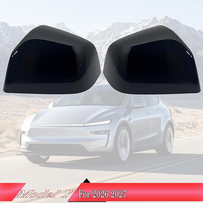 Side Mirror Cover,for Tesla Model Y 2026 2027，2PCS Turn Signal housing Cover Sets car Accessories -Bright Black（OEM-Style Adhesive Tape Design）