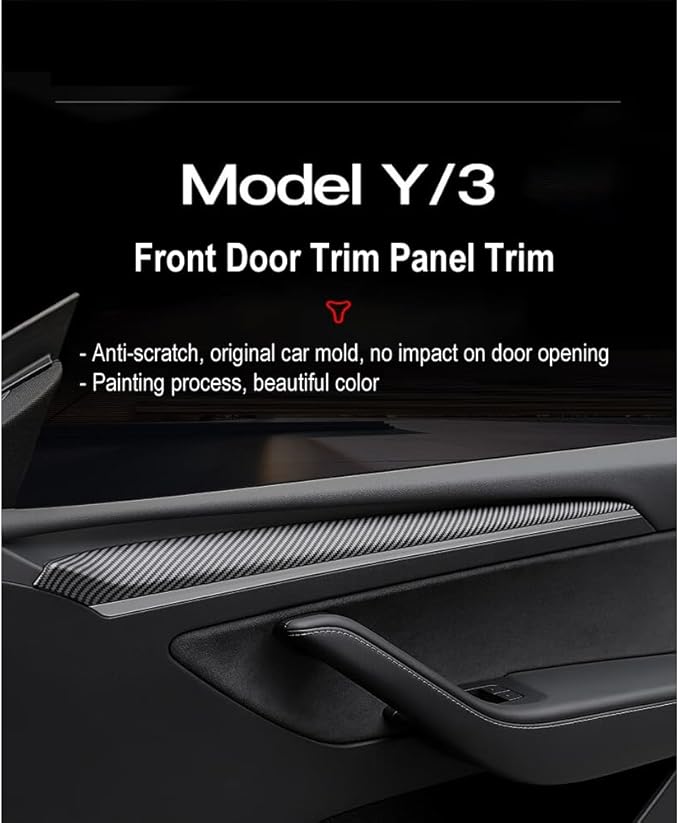 Dashboard Cover Wrap and Front Door Trim Kit -Compatible with Tesla Model Y 2019-2024 & Model 3 2021-2023, Interior Decoration Accessories,Not for Performance (Matte Carbon Fiber Pattern, 4PCS)