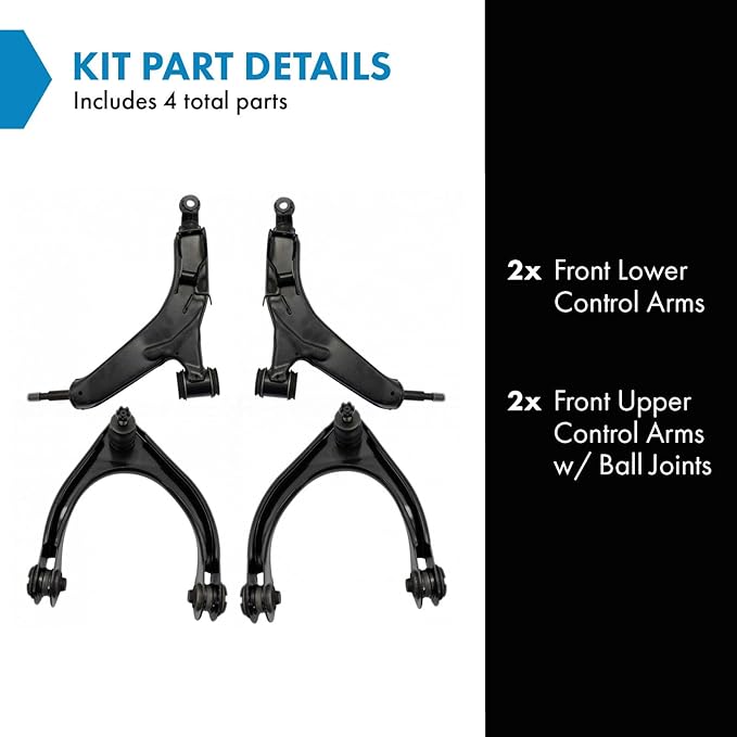 TRQ Front Left and Right Upper and Lower Control Arm with Ball Joint Set 4 Piece Compatible with 2006 Lexus GS300 GS430 2007-2011 GS350 GS450h 2008-2011 GS460