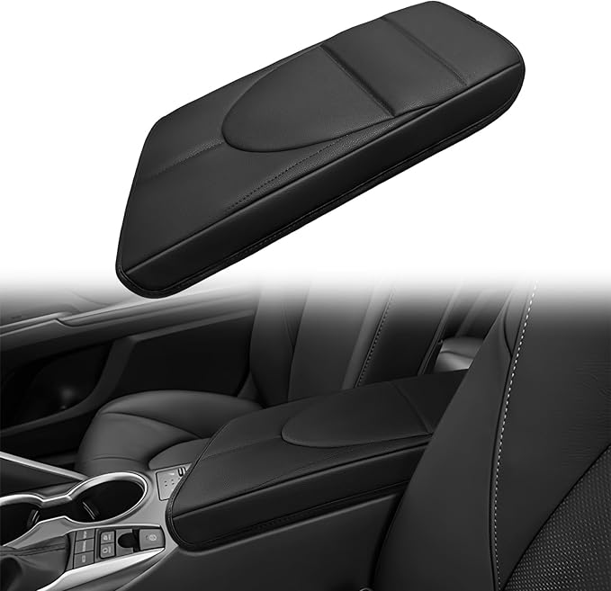 Muslogy Center Console Armrest Cover Fit for Toyota Camry 2018-2024 Accessories, Comfort Armrest Pad Console Lid Cushion Vegan Leather Regular Thick
