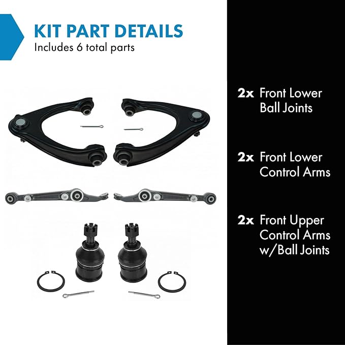 TRQ Front Upper and Lower Control Arm with Ball Joint Set 6 Piece Compatible with 1996-2000 Honda Civic