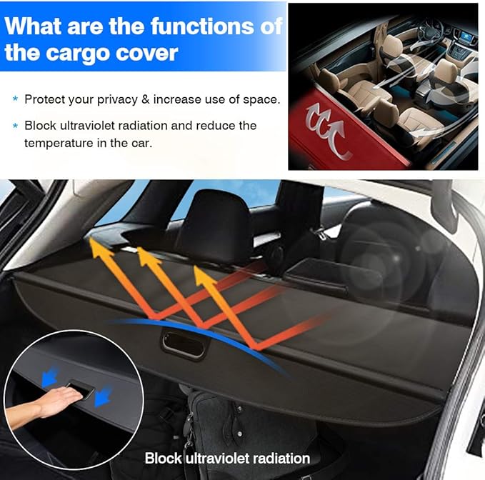 Powerty Only Fit for Cargo Cover Benz GLE 2016 2017 2018 2019/ Benz ML Series ML350 2012 2013 2014 2015 Rear Trunk Shade Retractable Trunk Shield Luggage Tonneau Security Cover Black