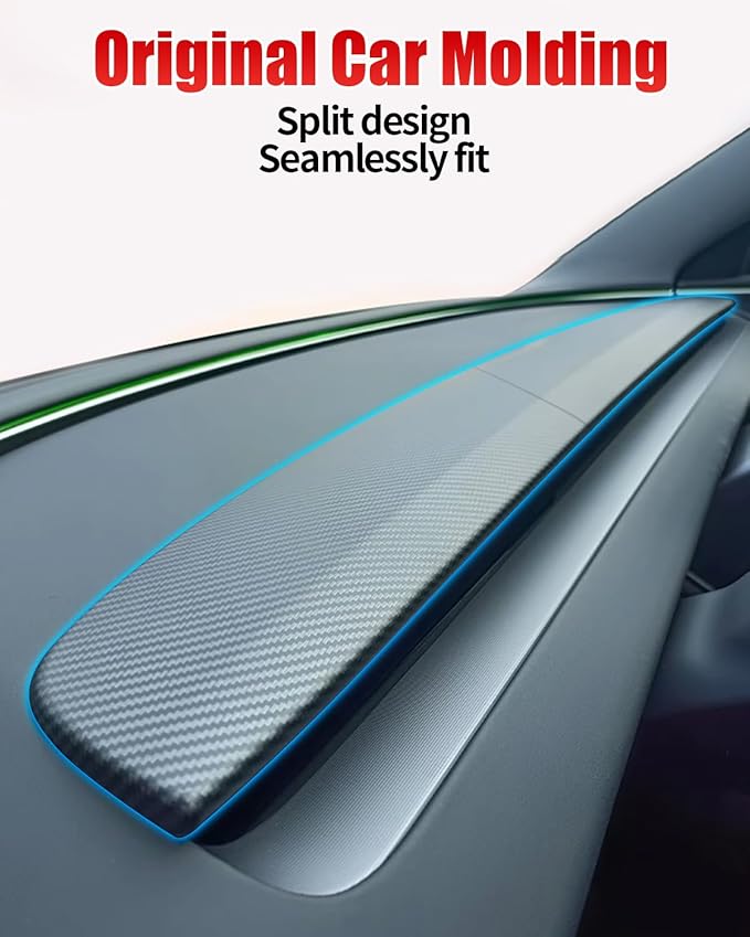 KKTR-CAR Dashbooard Cover 2pcs ABS Dashboard Panel Trim Cover Sticker Compatible with Tesla Model Y Juniper 2025 2026 Model 3 Highland 2024-2026 (Matte Carbon Fiber)
