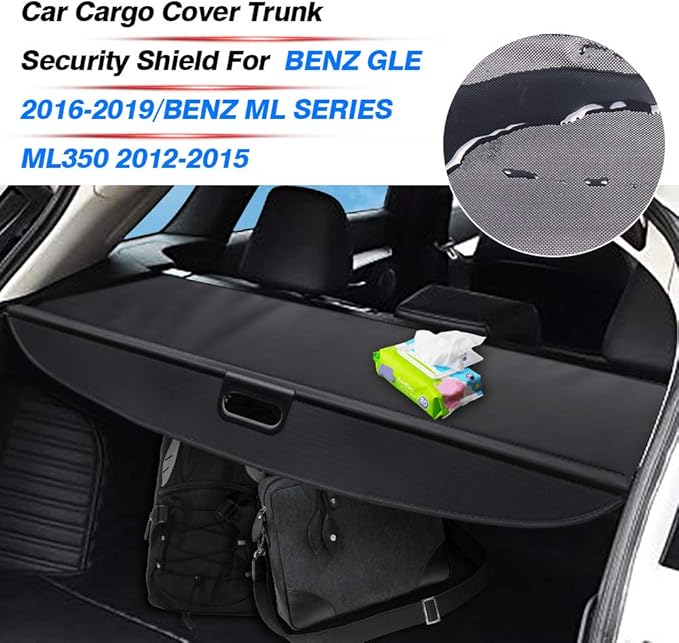 Powerty Only Fit for Cargo Cover Benz GLE 2016 2017 2018 2019/ Benz ML Series ML350 2012 2013 2014 2015 Rear Trunk Shade Retractable Trunk Shield Luggage Tonneau Security Cover Black