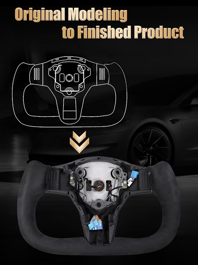 ZIMABLUE Yoke Steering Wheel Personalized Yoke Steering Wheel Suede Leather with Side Matte Carbon Fiber without Front Trim for Tesla Model 3 2017-2023, Model Y 2019-2024 With Heating Function