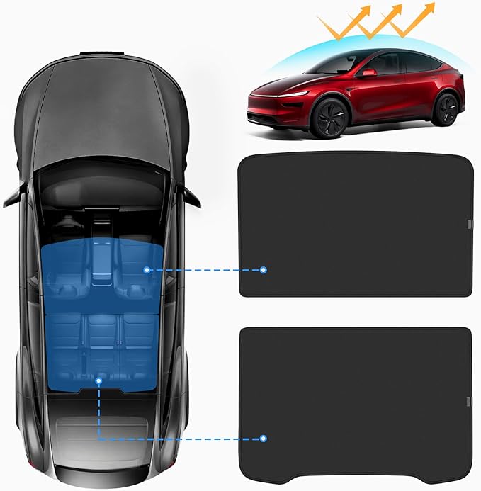 Upgraded 2026 Roof Sunshade for Tesla Model Y Juniper,Double-Layer Sunroof Shade– Non-Sag,Heat Insulation & UV Protection, Compatible with New Model Y 2025-2026 Interior Black (16Pcs Clips)
