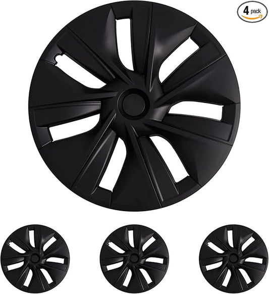 KAVANIC 4Pcs Wheel Covers fits for Tesla Model Y 19Inch 2020-2024 Matte Black Rim Protector Support Logo Range Improvement OEM Style for Model Y Hubcaps for 19" Gemini Wheels (RWD/AWD)