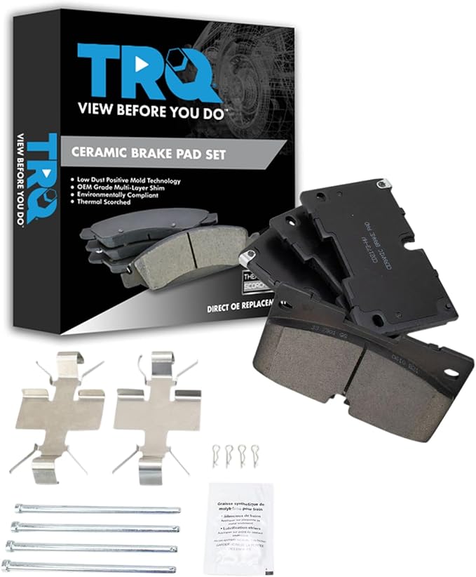 TRQ Front Ceramic Brake Pad Set Compatible with 24 Chevrolet Silverado 1500 with Brake Code J61 24 GMC Sierra 1500 with Brake Code J61