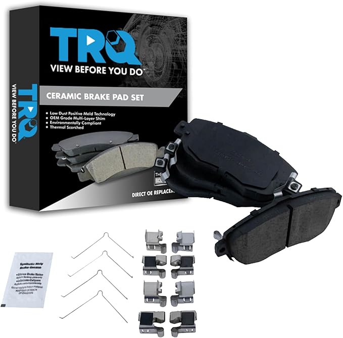 TRQ Front Brake Pads Ceramic Hardware Wear Sensor Compatible with 1993-2005 Lexus GS300 1998-2000 GS400 2001-2005 GS430 2001-2005 IS300 2002-2010 SC430 1993-1998 Toyota Supra