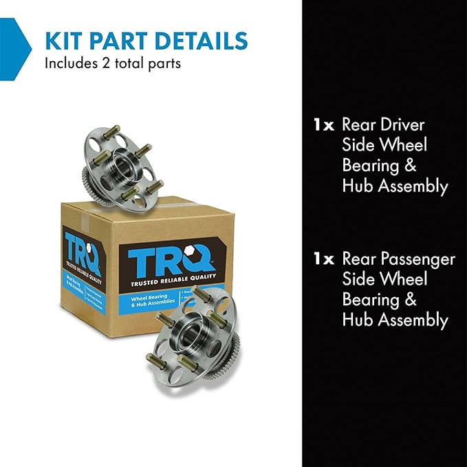 TRQ Rear Left and Right Wheel Bearing and Hub Assembly Set 2 Piece Compatible with 1998-2002 Honda Accord V6 3.0L with Rear Disc Brakes 2004-2005 Civic SI 1999-2003 Acura TL 2002-2006 RSX