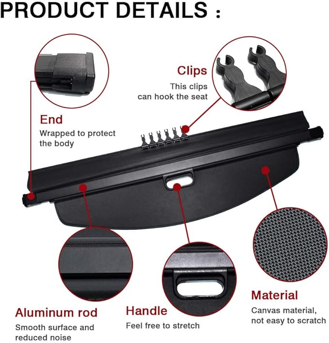 Powerty Cargo Cover for 2017 2018 2019 Cadillac XT5, Trunk Cover Retractable Trunk Shielding Shade XT5 Accessories Cargo Luggage Cover No Gap