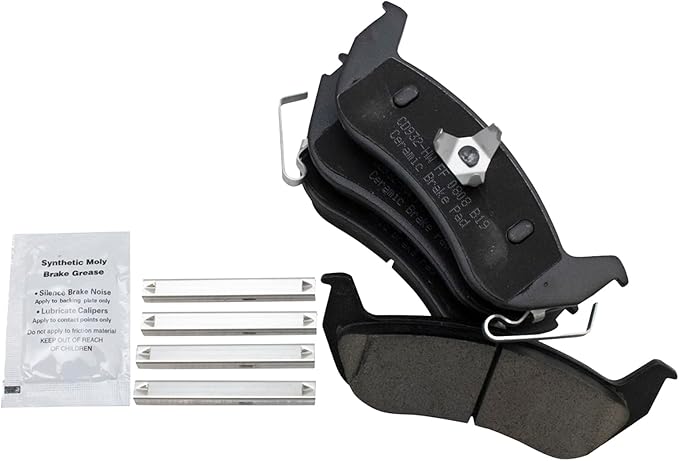 TRQ Rear Brake Pads Ceramic Hardware Compatible with 2003-2004 Lincoln Town Car 2003-2004 Mercury Grand Marquis 2003-2004 Marauder