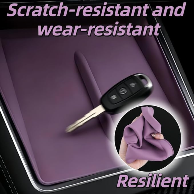 4PCS Silicone Center Console Accessories Kit for Tesla Center Console Mat Cup Holder Insert Screen Edge Protector Frame Mirror Frame Protectors (Purple Model Y Juniper/3 Highland)