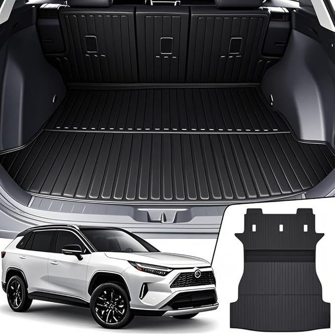 Cargo Mat with Backrest Mat 2-in-1 for Toyota RAV4 2019-2025 Accessories, All Weather TPE Trunk Cargo Liner with Seat Back Mat (Trunk Mat with Backrest Mat)