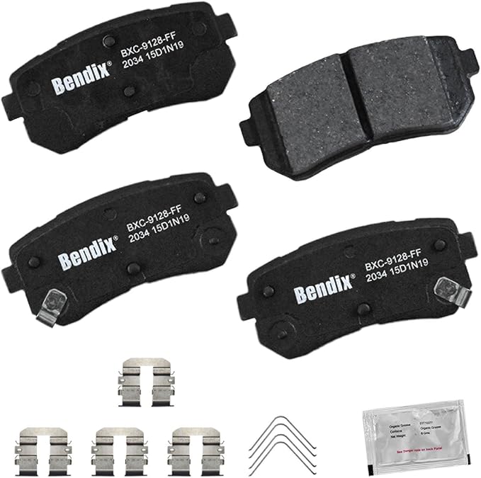 Bendix Priority1 CFC2034 Ceramic Rear Brake Pads compatible with Hyundai Kona 2022-2018, Kia Seltos 2023-2020