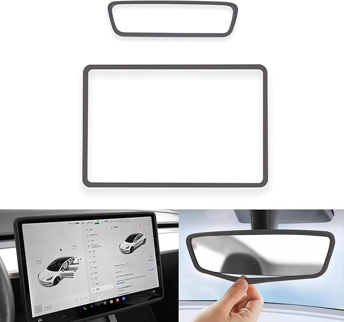 for 2017-2023 Tesla Model 3/2021-2024 Model Y Central Screen and Interior Mirror Protector Frame Interior Accessories (Gray-M3/Y-2pcs)