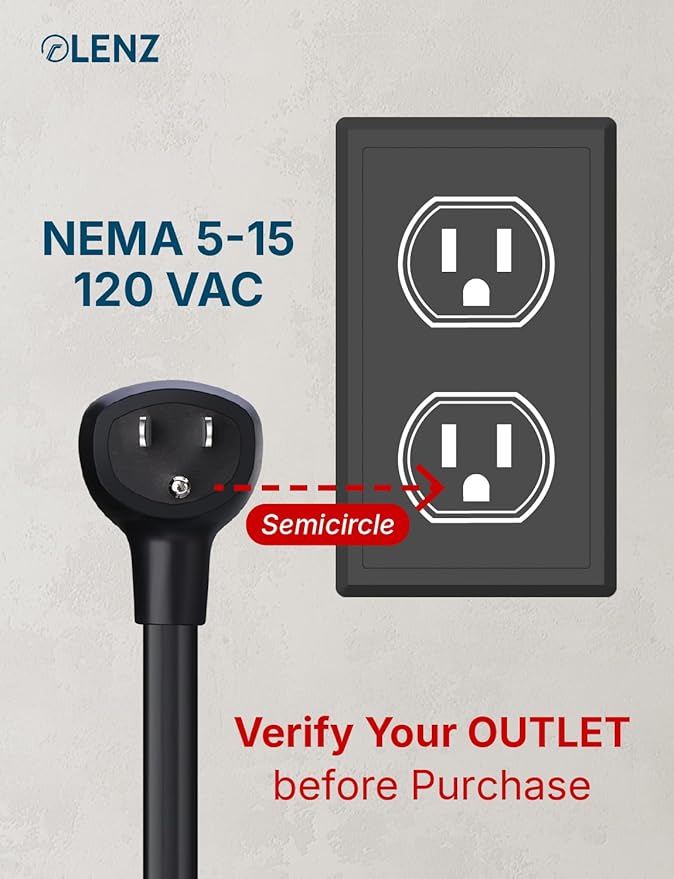 LENZ NEMA 5-15 Adapter: Compatible ONLY with Tesla Mobile Charger Gen 2 & 3, This Adapter Plugs into Your 120 V 5-15 Outlet at 12 Amps (Verify Before Purchase), 10-Inch Length